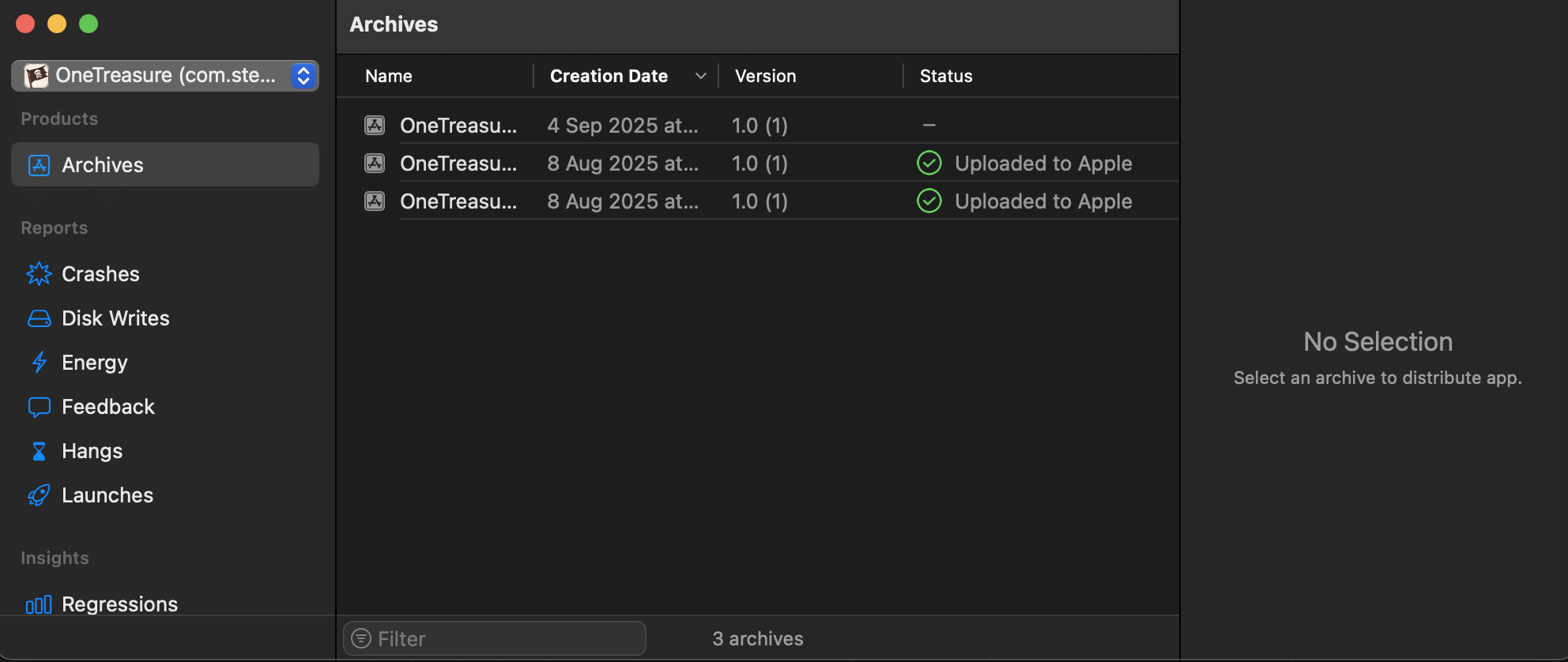 Xcode Archive screen